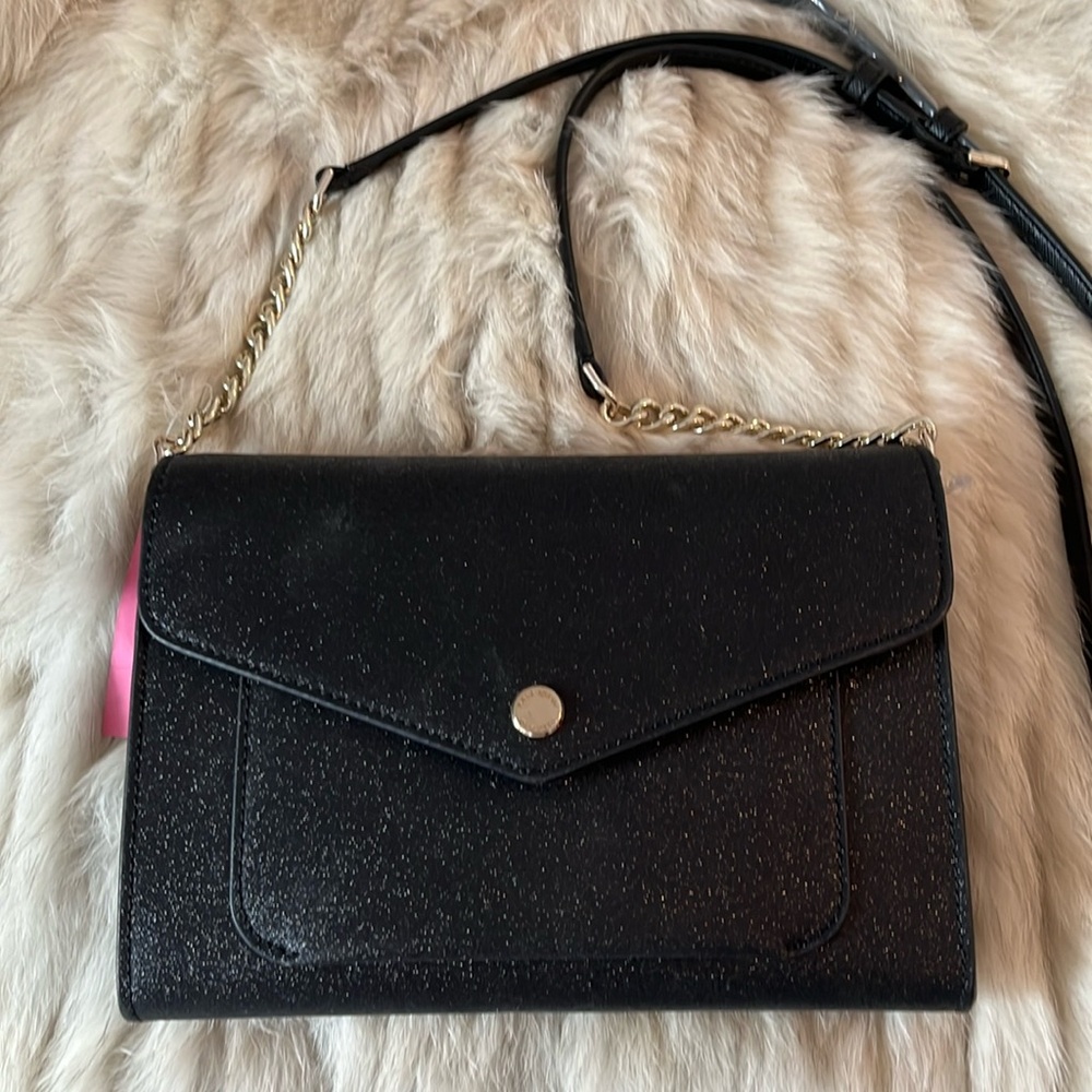 KATE SPADE Black Glitter Fabric Flap Crossbody
